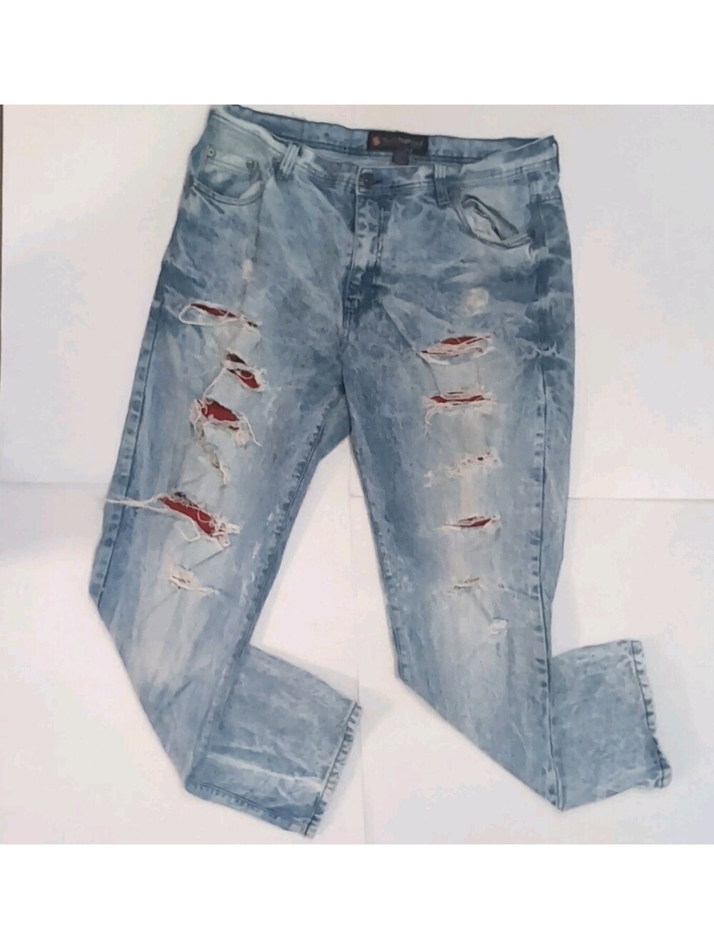 Southpole Jeans Distressed Ripped Men 40x32 Acid Wash Baggy Y2K Red Vintage